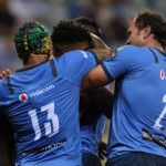 The Bulls celebrate Canan Moddie's try in the Currie Cup