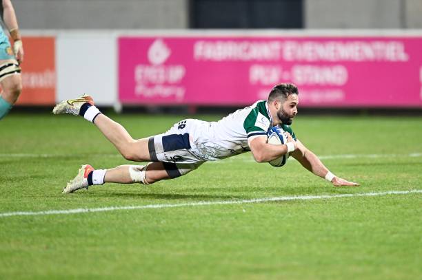 Cobus REINACH of Montpellier scores one try and was cencelled during the Champions Cup match between Montpellier and Exeter Chiefs at GGL Stadium on January 23, 2022 in Montpellier, France.