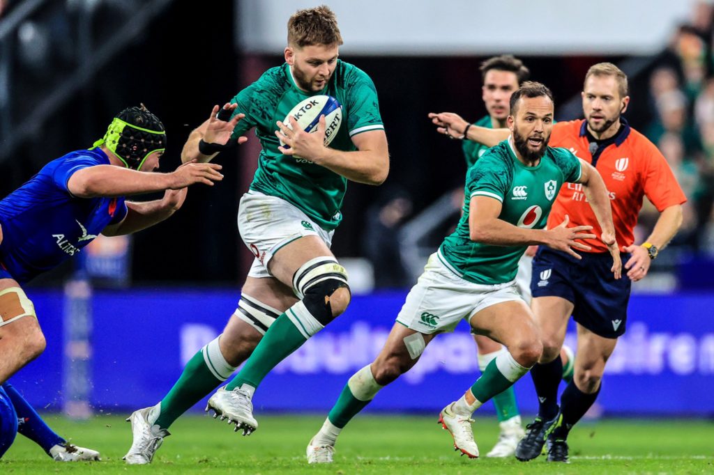 Ireland lock Iain Henderson on the charge with Jamison Gibson-Park in support