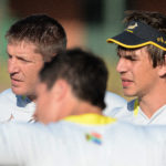 JOHANNESBURG, SOUTH AFRICA - AUGUST 04: Bakkies Botha and Eben Etzebeth during the South African National rugby team training session at the Fourways High School on August 04, 2014 in Johannesburg, South Africa.