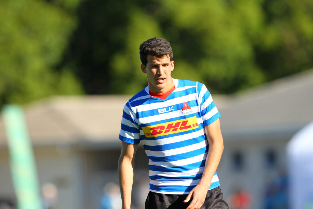 PAARL, SOUTH AFRICA - SEPTEMBER 24: Juan Mostert of WP getting ready to receive the ball during the SA Rugby U/19 Championship Coastal Section match between DHL Western Province and Boland at Paarl Gimnasium on September 24, 2019 in Paarl, South Africa.