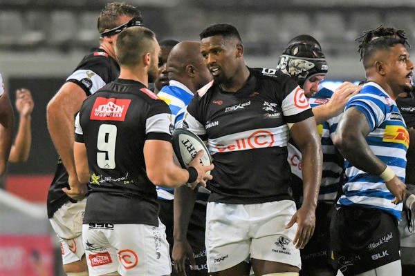 DURBAN, SOUTH AFRICA - FEBRUARY 02: Sikhumbuzo Notshe of the Cell C Sharks during the Carling Currie Cup match between Cell C Sharks and DHL Western Province at Hollywoodbets Kings Park on February 02, 2022 in Durban, South Africa. (Photo by Darren Stewart/Gallo Images)