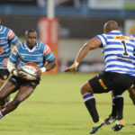 KIMBERLEY, SOUTH AFRICA - FEBRUARY 18: Sibabalo Qoma of Tafel Lager Griquas during the Carling Currie Cup match between Tafel Lager Griquas and DHL Western Province at Tafel Lager Park on February 18, 2022 in Kimberley, South Africa. (Photo by Charle Lombard/Gallo Images)