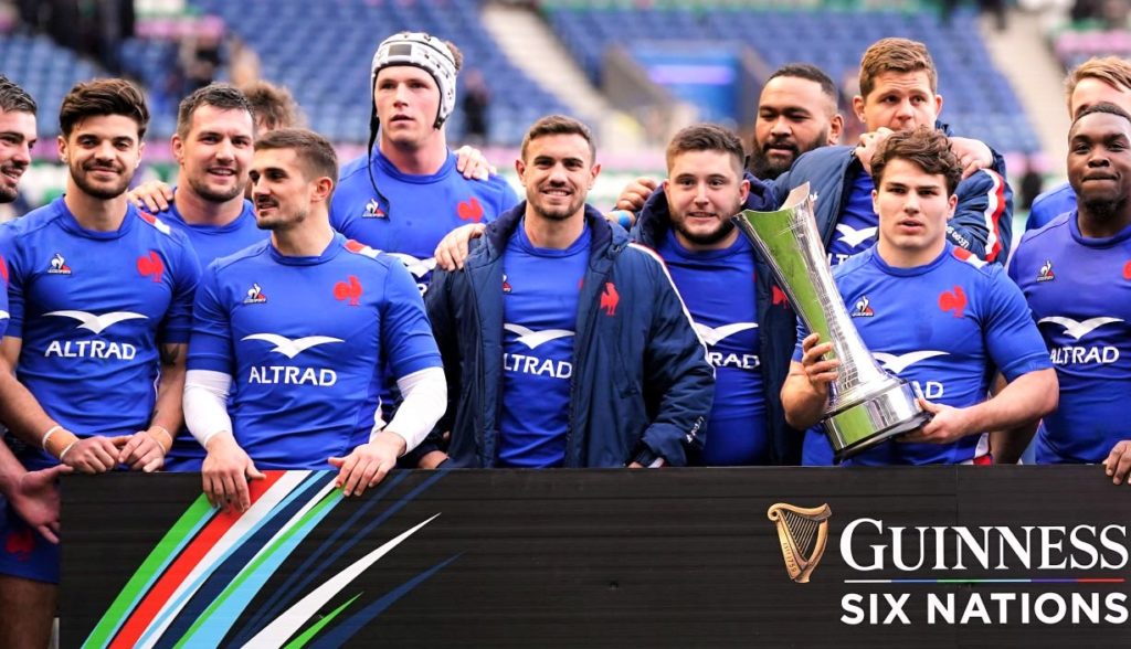 France's Antoine Dupont with the Auld Alliance Trophy after winning the Guinness Six Nations match at Murrayfield Stadium, Edinburgh. Picture date: Saturday February 26, 2022. (Photo by Jane Barlow/PA Images via Getty Images)