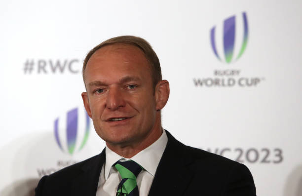 LONDON, ENGLAND - SEPTEMBER 25: 1995 Winning Captain Francois Pienaar during the Rugby World Cup 2023 Bid Presentations event at Royal Garden Hotel on September 25, 2017 in London, England.