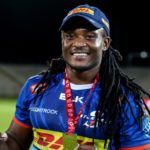 STELLENBOSCH, SOUTH AFRICA - MARCH 13: Seabelo Senatla of the DHL Stormers with his man of the match medal during the United Rugby Championship match between DHL Stormers and Zebre Parma at Danie Craven Stadium on March 13, 2022 in Stellenbosch, South Africa. (Photo by EJ Langner/Gallo Images)
