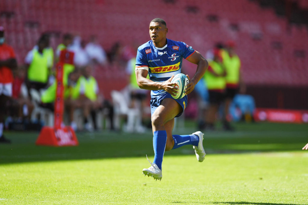 JOHANNESBURG, SOUTH AFRICA - FEBRUARY 12: Damian Willemse of DHL Stormers during the United Rugby Championship match between Emirates Lions and DHL Stormers at Emirates Airline Park on February 12, 2022 in Johannesburg, South Africa.