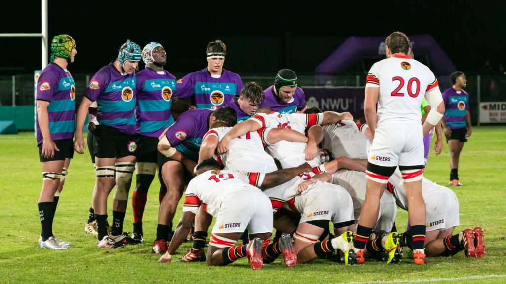 Scrum During the Varsity Cup match between the FNB NWU Eagles vs. FNB Up-Tuks at the Fanie du Toit Sports Grounds in Potchefstroom On the 7 March 2022
