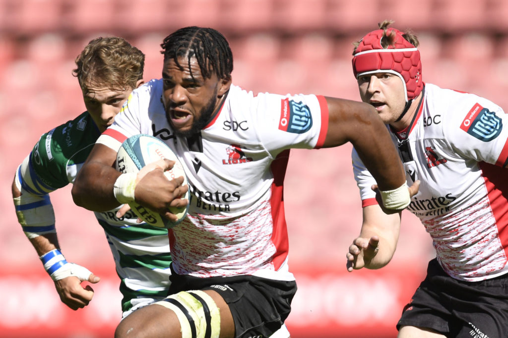 Vincent Tshituka of Lions during the United Rugby Championship rugby match between Emirates Lions and Benetton at Emirates Airline Park on the 30 April 2022 © Sydney Mahlangu/BackpagePix