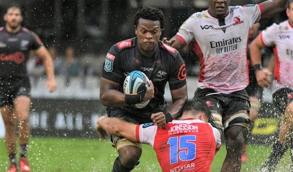 DURBAN, SOUTH AFRICA - APRIL 09: Phepsi Buthelezi of Cell C Sharks during the United Rugby Championship match between Cell C Sharks and Emirates Lions at Hollywoodbets Kings Park on April 09, 2022 in Durban, South Africa. (Photo by Darren Stewart/Gallo Images)