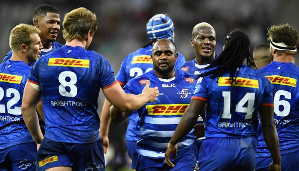 CAPE TOWN, SOUTH AFRICA - APRIL 22: Ali Vermaak of the Stormers celebrate the try of Evan Roos of the Stormers during the United Rugby Championship match between DHL Stormers and Glasgow Warriors at DHL Stadium on April 22, 2022 in Cape Town, South Africa. (Photo by Ashley Vlotman/Gallo Images)