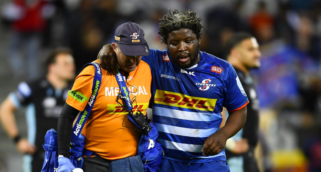 CAPE TOWN, SOUTH AFRICA - APRIL 22: Scarra Ntubeni of the Stormers during the United Rugby Championship match between DHL Stormers and Glasgow Warriors at DHL Stadium on April 22, 2022 in Cape Town, South Africa.