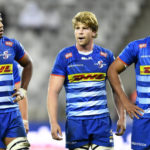 CAPE TOWN, SOUTH AFRICA - APRIL 22: Marvin Orie, Evan Roos and Salmaan Moerat of the Stormers during the United Rugby Championship match between DHL Stormers and Glasgow Warriors at DHL Stadium on April 22, 2022 in Cape Town, South Africa. (Photo by Ashley Vlotman/Gallo Images)