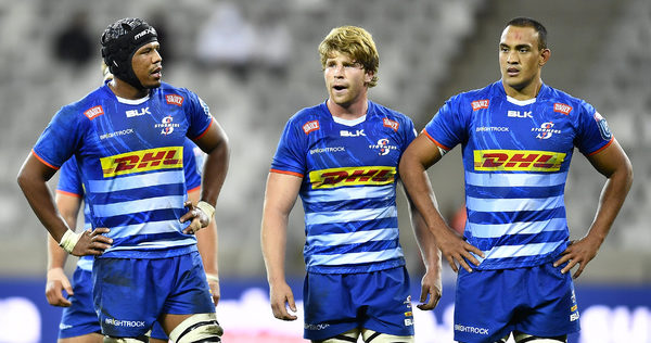 CAPE TOWN, SOUTH AFRICA - APRIL 22: Marvin Orie, Evan Roos and Salmaan Moerat of the Stormers during the United Rugby Championship match between DHL Stormers and Glasgow Warriors at DHL Stadium on April 22, 2022 in Cape Town, South Africa. (Photo by Ashley Vlotman/Gallo Images)