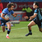 PRETORIA, SOUTH AFRICA - APRIL 29: Canan Moodie of the Bulls during the United Rugby Championship match between Vodacom Bulls and Glasgow Warriors at Loftus Versfeld on April 29, 2022 in Pretoria, South Africa.