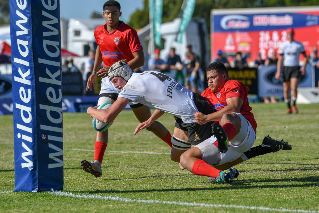 KIMBERLEY, SOUTH AFRICA - MAY 04: MONUMENT VS HTS DROSDY during day 3 of the 11th Wildeklawer Schools Rugby on May 02, 2019 in Kimberley, South Africa.
