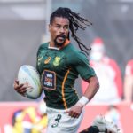 Selvyn Davis of South Africa runs with the ball during the Men's HSBC World Rugby Sevens Series 2022 match between Spain and South Africa at the La Cartuja stadium in Seville, on January 29, 2022. (Photo by DAX Images/NurPhoto via Getty Images)