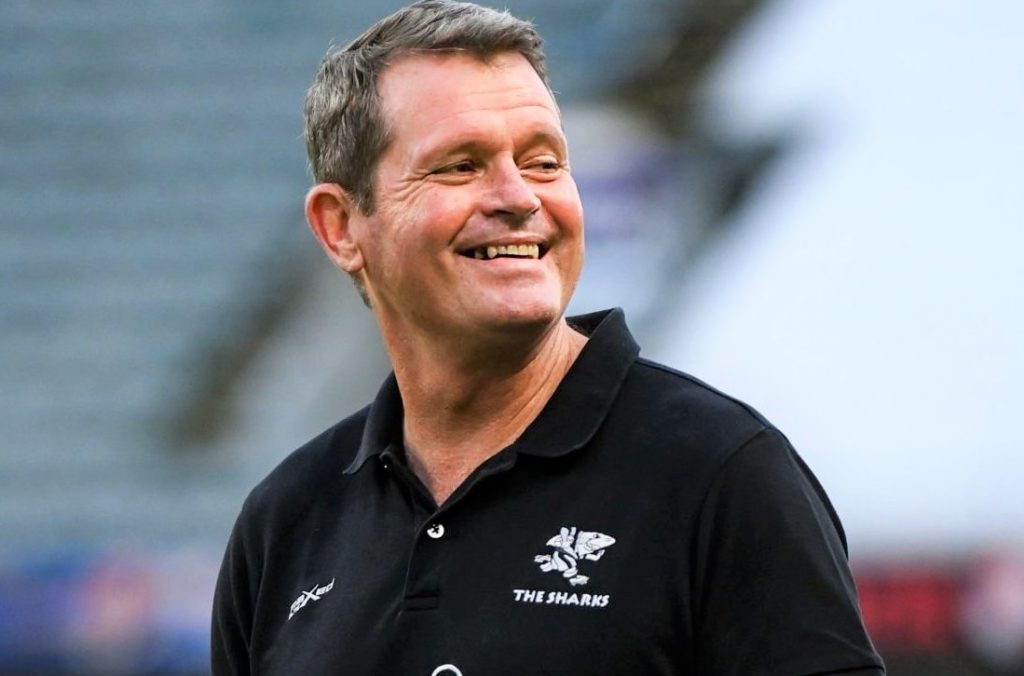 Durban , South Africa - 23 April 2022; Cell C Sharks head coach Sean Everitt before the United Rugby Championship match between Cell C Sharks and Leinster at Hollywoodbets Kings Park Stadium in Durban, South Africa. (Photo By Harry Murphy/Sportsfile via Getty Images)