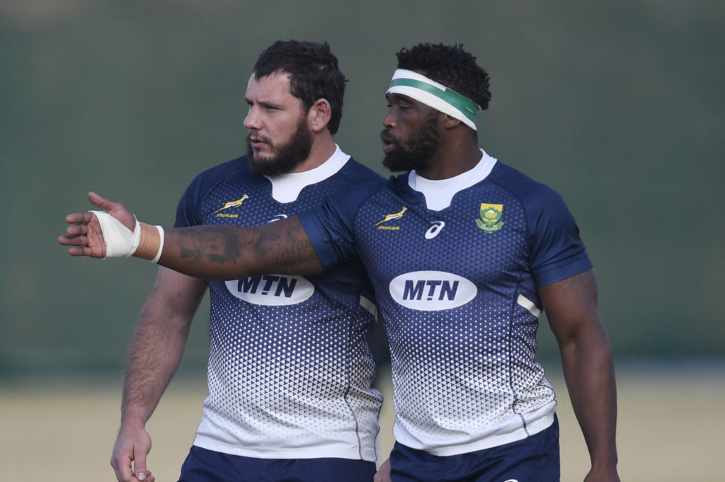 Marcell Coetzee and Siya Kolisi during the Springboks Training at St Stithians College in Johannesburg on the 28 June 2022 © Sydney Mahlangu/BackpagePix