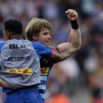 Sacha Mngomezulu of Stormers and Evan Roos of Stormers celebrate Stormers beating Ulster to reach the final during the United Rugby Championship 2021/22 Semifinal match between Stormers and Ulster held at Cape Town Stadium in Cape Town, South Africa on 11 June 2022