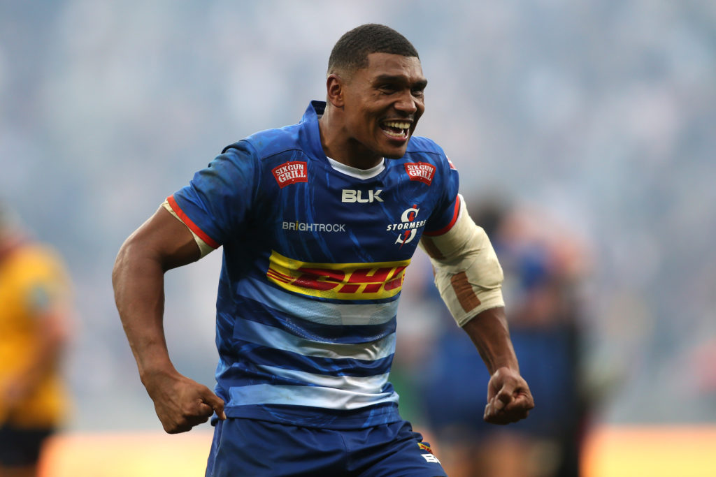 Damian Willemse of Stormers celebrates Stormers beating Ulster to reach the final during the United Rugby Championship 2021/22 Semifinal match between Stormers and Ulster held at Cape Town Stadium in Cape Town, South Africa on 11 June 2022