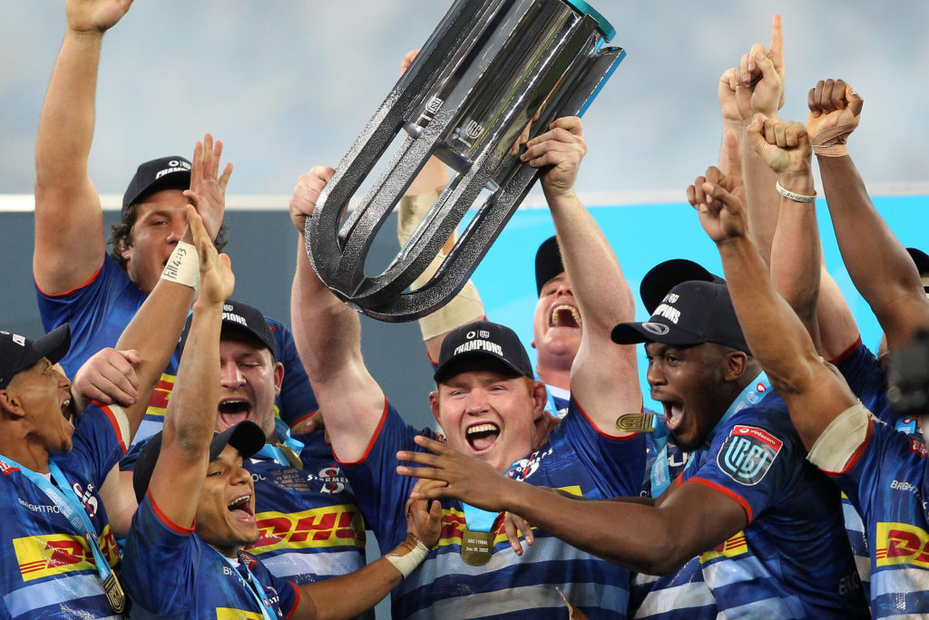 Stormers celebrate winning the Vodacom United Rugby Championship during the United Rugby Championship 2021/22 Grand Final between Stormers and Bulls held at Cape Town Stadium in Cape Town, South Africa on 18 June 2022 ©Shaun Roy/BackpagePix