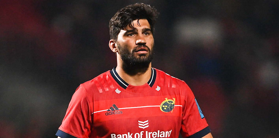 Cork , Ireland - 25 March 2022; Damian de Allende of Munster during the United Rugby Championship match between Munster and Benetton at Musgrave Park in Cork. (Photo By Piaras Ó Mídheach/Sportsfile via Getty Images)