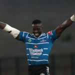 Rugby - Carling Currie Cup 2022 - Western Province v Griquas - Danie Craven Stadium - Stellenbosch Luther Obi of Griquas celebrates as Griquas beat Western Province 41-43 during the Carling Currie Cup 2022 match between the Western Province and Griquas held at Danie Craven Stadium in Stellenbosch on 3 June 2022
