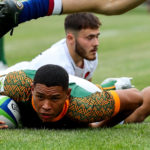 Mandatory Credit: Photo by Ben Brady/INPHO/Shutterstock/BackpagePix (12998860aj) England vs South Africa. South Africa's Suleiman Hartzenberg scores the opening try Under-20 Six Nations Summer Series Round 1 Pool A, Payanini Center, Verona, Italy - 24 Jun 2022