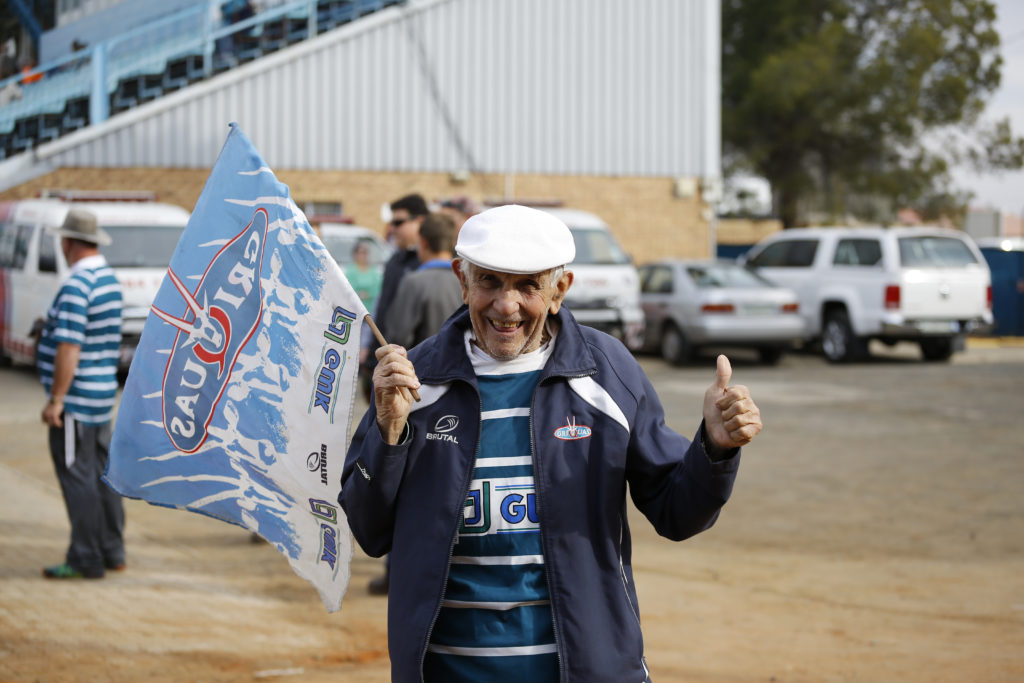 KIMBERLEY, SOUTH AFRICA - JULY 04: Bushy Oliver, oldest Griqua supporter during the Absa Currie Cup Qualifying match between ORC Griquas and Down Touch Griffons at Griquas Park on July 04, 2015 in Kimberley, South Africa.