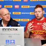 CAPE TOWN, SOUTH AFRICA - APRIL 21: John Dobson and Steven Kitshoff during the DHL Stormers press conference at HPC on April 21, 2022 in Cape Town, South Africa. (Photo by Ashley Vlotman/Gallo Images)