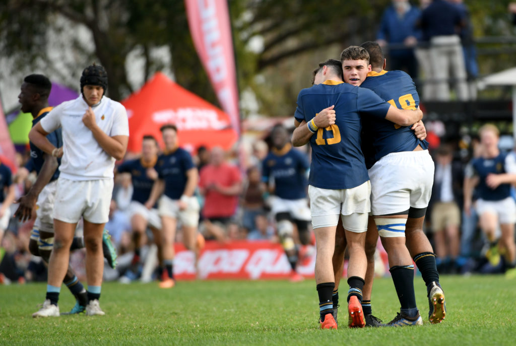 CAPE TOWN, SOUTH AFRICA - JUNE 11: Rondebosch players celebrate the win during the Premier Interschools match between Bishops and Rondebosch at Bishops College on June 11, 2022 in Cape Town, South Africa.