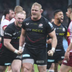 e: Sunday February 13, 2022 SaracensÕ Vincent Koch celebrates after his team win a penalty during the Gallagher Premiership match at the StoneX Stadium, London. Picture dat