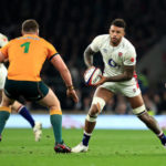 LONDON, ENGLAND - NOVEMBER 13: Courtney Lawes of England takes on Angus Bell during the Autumn Nations Series match between England and Australia at Twickenham Stadium on November 13, 2021 in London, England.