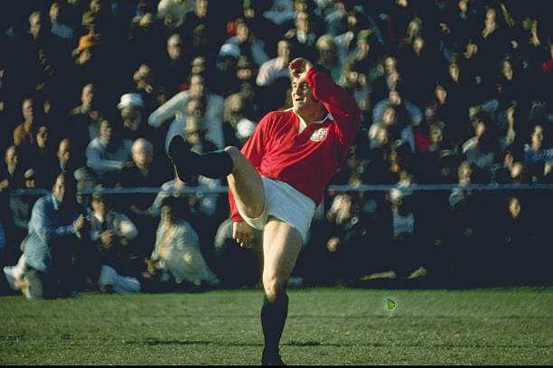 1974: Lions stand-off Phil Bennett kicks to touch during the British Lions, tour match against South Africa. In South Africa.