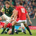 Evan Roos takes on Wales defence at Free State Stadium