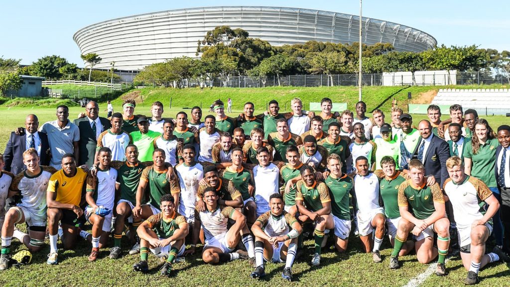 The SA Schools and SA Schools A teams after their match in Green Point