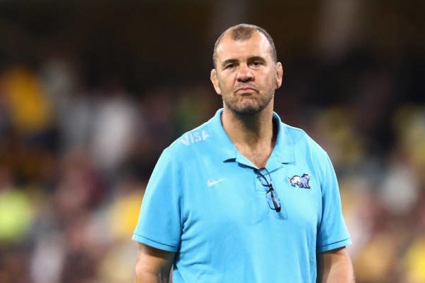 TOWNSVILLE, AUSTRALIA - SEPTEMBER 25: Pumas assistant coach Michael Cheika looks on during warm up ahead of The Rugby Championship match between the Australian Wallabies and Argentina Pumas at QCB Stadium on September 25, 2021 in Townsville, Australia.