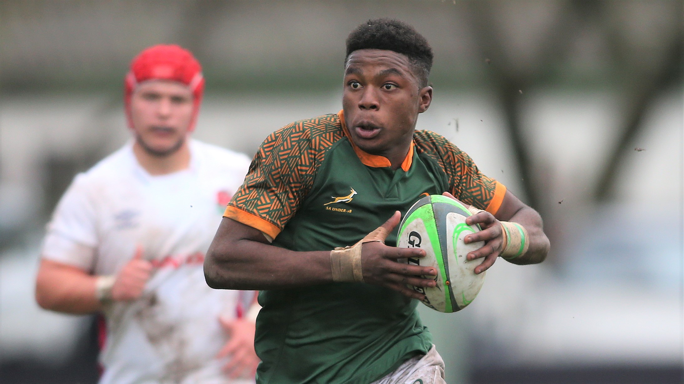 Sibabalwe Mahashe of South Africa U18 on the attack during the 2022 U18 International Series match between South Africa U18 and England U18 held at Paarl Gimnasium in Paarl on 19 August 2022 ©Shaun Roy/BackpagePix