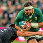 JOHANNESBURG, SOUTH AFRICA - AUGUST 13: Frans Malherbe of the Springboks attacking during The Rugby Championship match between South Africa and New Zealand at Emirates Airline Park on August 13, 2022 in Johannesburg, South Africa. (Photo by Gordon Arons/Gallo Images)