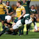 PERTH, AUSTRALIA - AUGUST 29: Brian Habana of the Springboks scores a try during the 2009 Tri Nations series match between the Australian Wallabies and the South African Springboks at Subiaco Oval on August 29, 2009 in Perth, Australia.