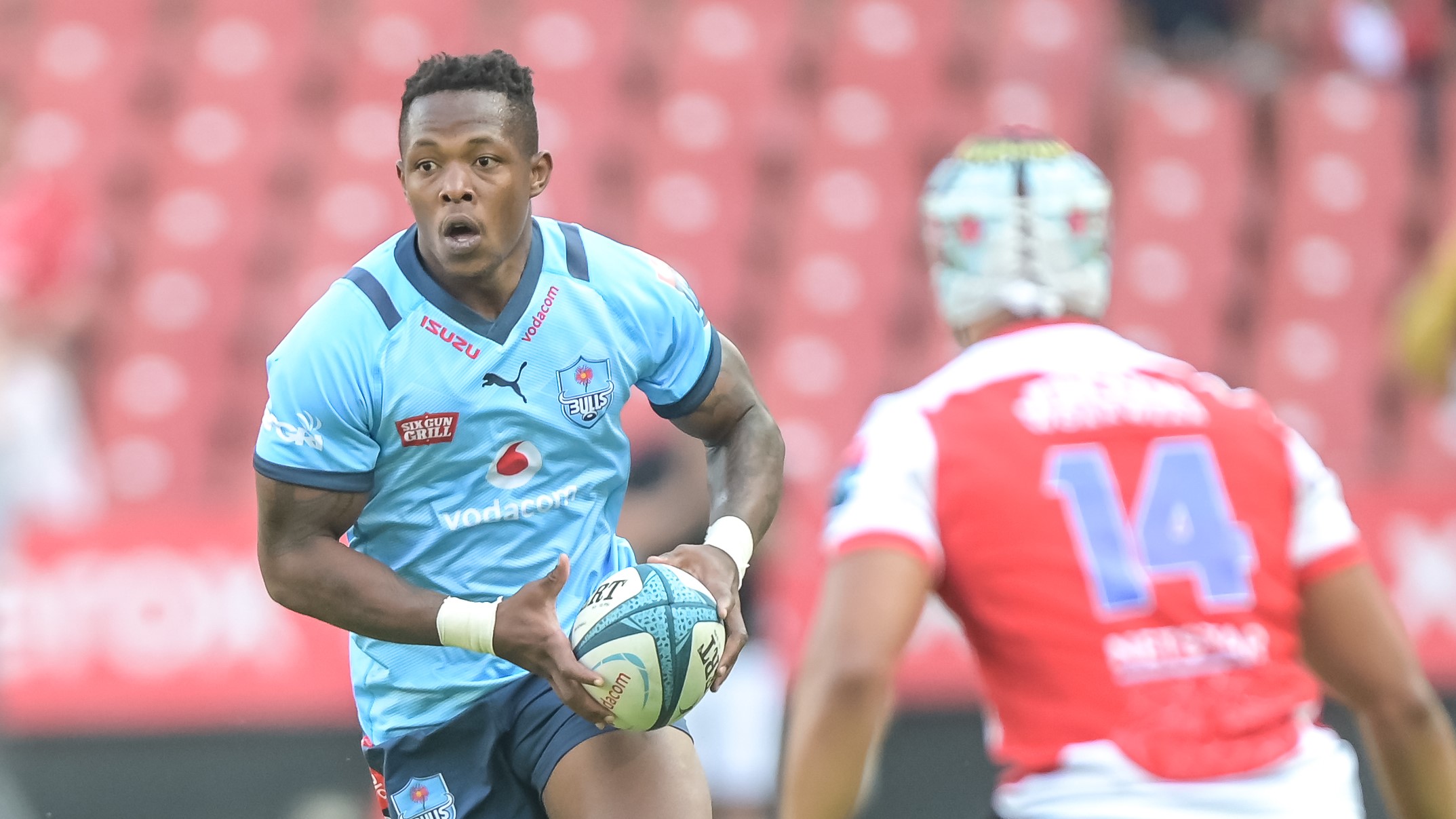 Sbu Nkosi of The Vodacom Bulls during the United Rugby Championship 2022/23 match between Emirates Lions and Vodacom Bulls held at Emirates Airline Park in Johannesburg, South Africa on 17 September 2022 Photo: ©Christiaan Kotze/BackpagePix