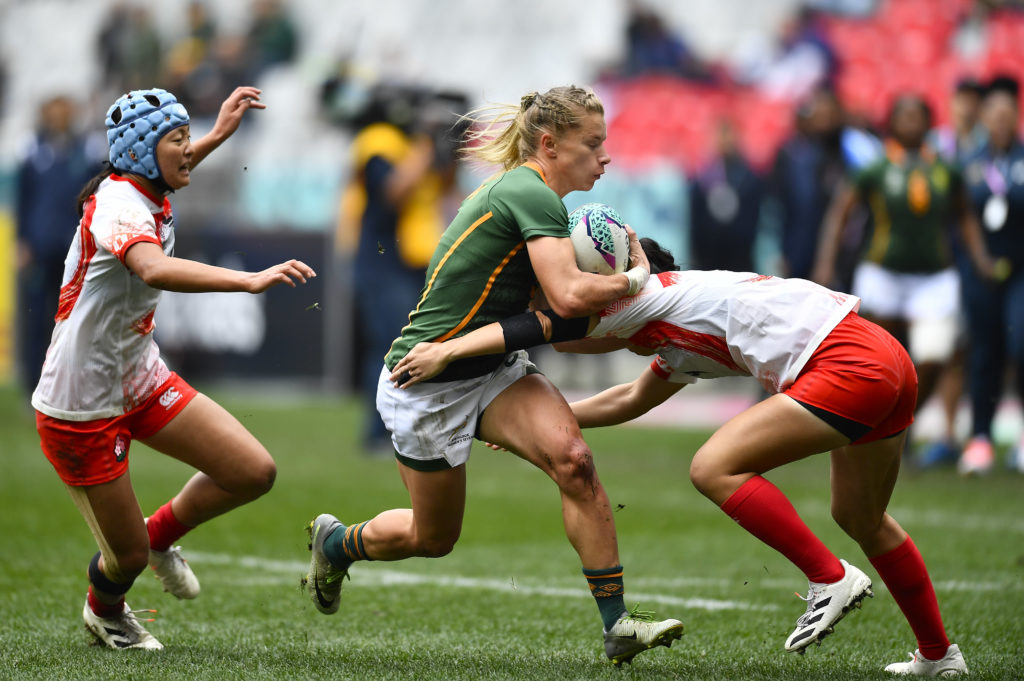 CAPE TOWN, SOUTH AFRICA - SEPTEMBER 10: Nadine Roos of South Africa during day 2 of the Rugby World Cup Sevens 2022 Challenge Quarter Finals match 11 between South Africa and Japan at DHL Stadium on September 10, 2022 in Cape Town, South Africa