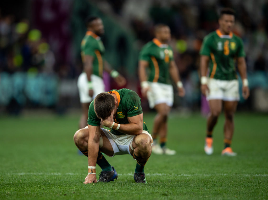 CAPE TOWN, SOUTH AFRICA - SEPTEMBER 10: A very disappointed Muller du Plessis of South Africa after day 2 of the Rugby World Cup Sevens 2022 at DHL Stadium on September 10, 2022 in Cape Town, South Africa.