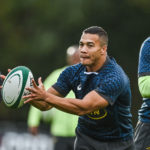 Cheslin Kolbe with Evan Roos and Damian de Allende