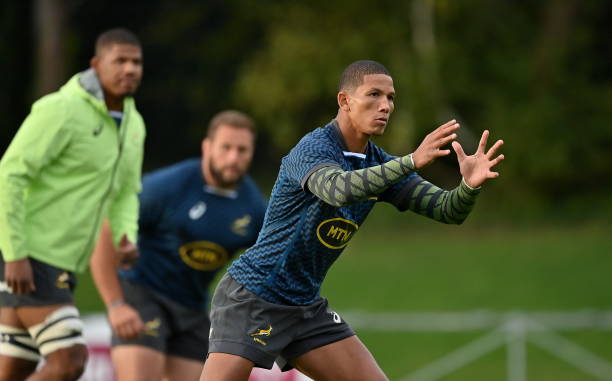 Dublin , Ireland - 1 November 2022; Manie Libbok during South Africa rugby squad training at UCD in Dublin.