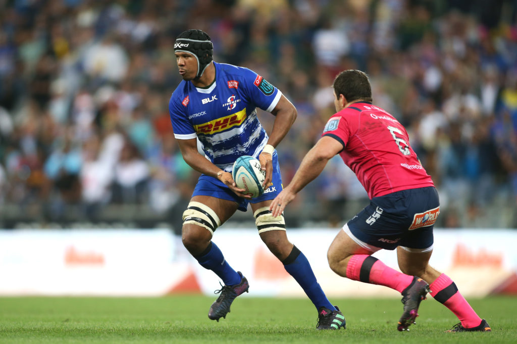 Marvin Orie of Stormers looks for support during the United Rugby Championship 2022/23 match between Stormers and Bulls held at Cape Town Stadium in Cape Town, South Africa on 23 December 2022