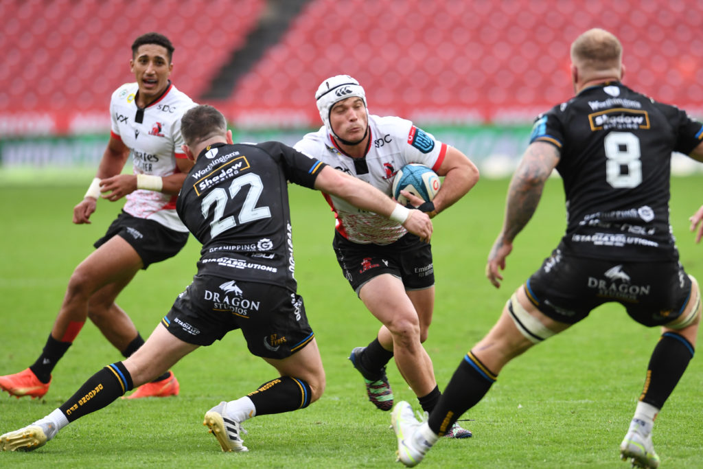 JOHANNESBURG, SOUTH AFRICA - NOVEMBER 27: Henco van Wyk of the Lions during the United Rugby Championship match between Emirates Lions and Dragons at Emirates Airline Park on November 27, 2022 in Johannesburg, South Africa.