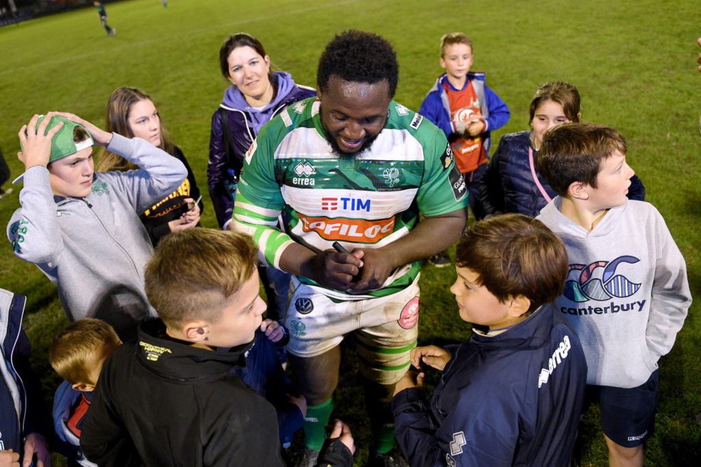 Guinness PRO14, Stadio Monigo Treviso, Italy 7/10/2017 Benetton Treviso vs Southern Kings Treviso's Cherif Traore signs autographs for young fans after the game Mandatory Credit