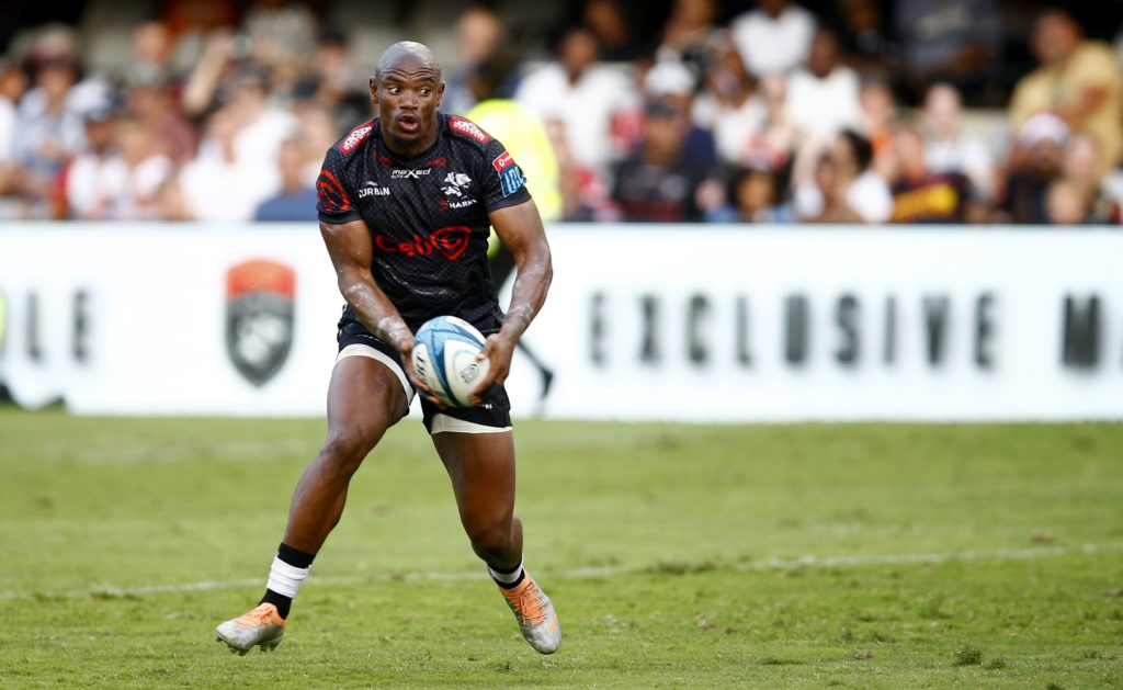 13683160n) Cell C Sharks vs Emirates Lions. Makazole Mapimpi of the Cell C Sharks United Rugby Championship, Hollywoodbets Kings Park, Durban, South Africa - 23 Dec 2022